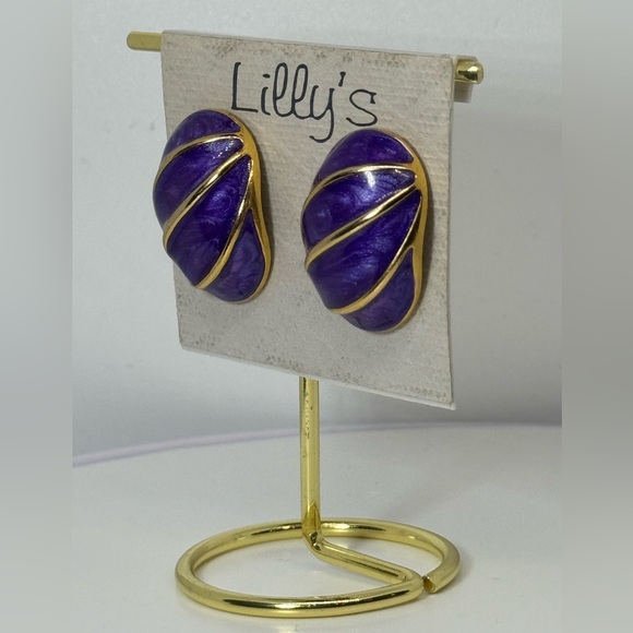 Vintage Unique Gold and Purple Post Earrings NWT - Picture 4 of 5